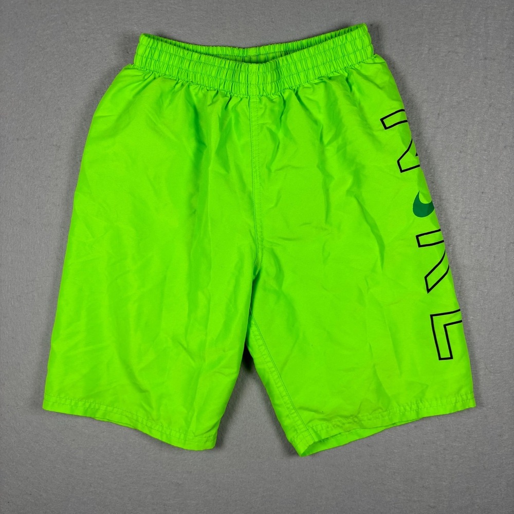 Nike Boys Swim Trunks Size L 12-13 Yrs Neon Green Volley Shorts Mesh Lined Beach